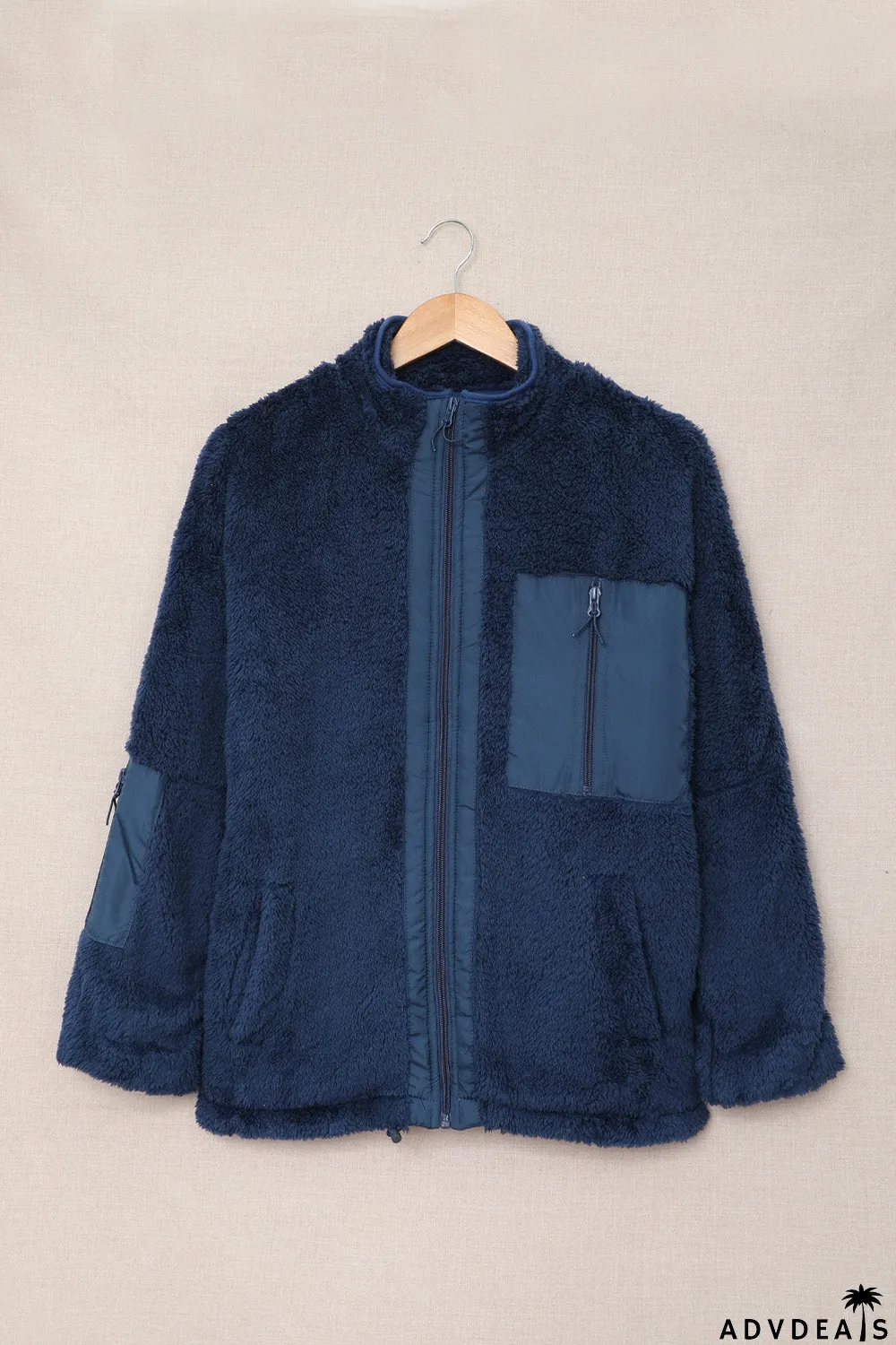 Zip Up Sherpa Coat With Pocket