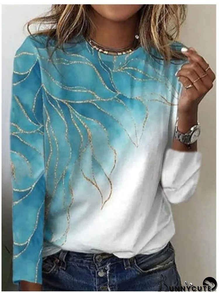 Women's Long Sleeve Scoop Neck Printed Tops
