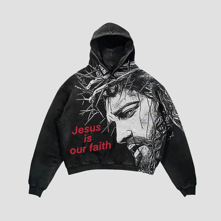 Jesus Is Our Faith Graphics Washed Distressed Hoodie