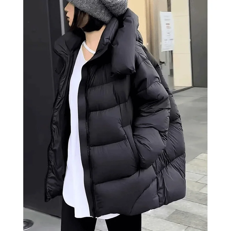 Toloer European Goods Hooded Puff Turtle Back Short Hooded Down Jacket Women's New Winter Loose Show Thin Bread Coat-Outfit Ideas