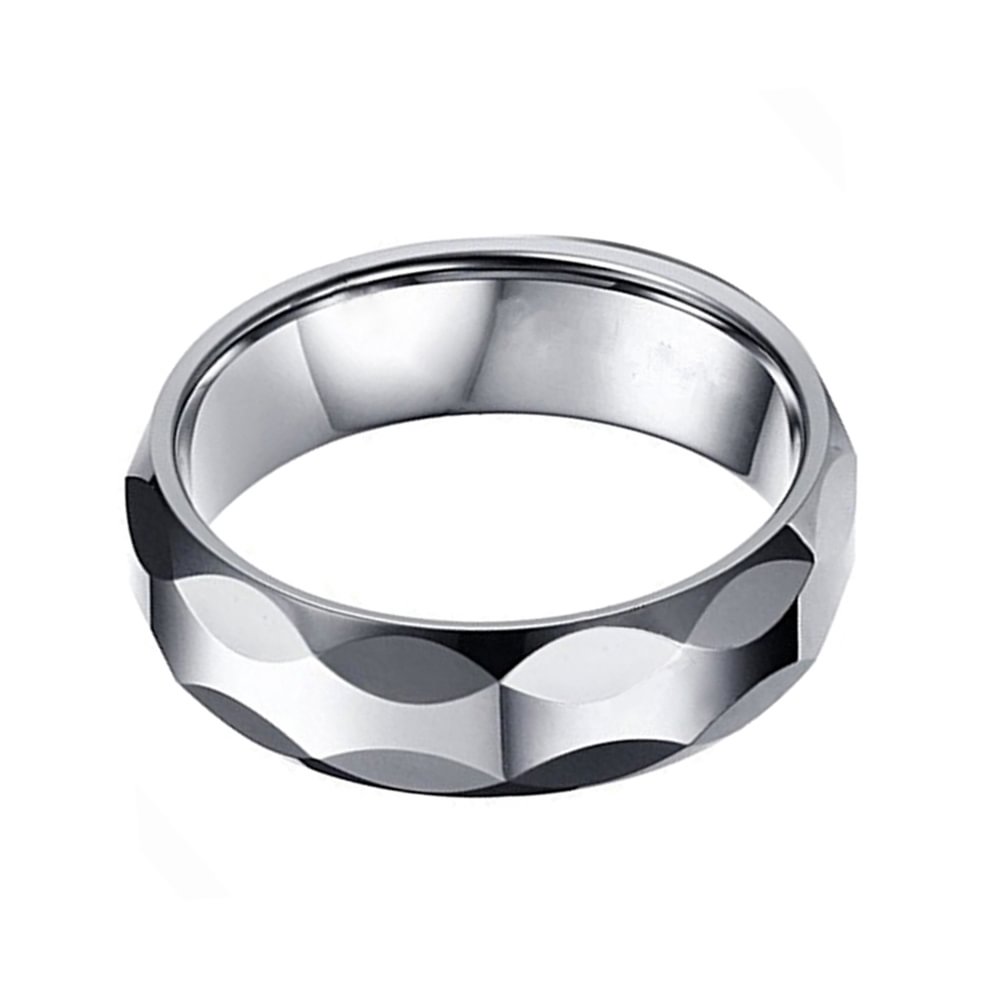 Womens Engagement Ring Silver Multi Faceted Tungsten Rings 6MM
