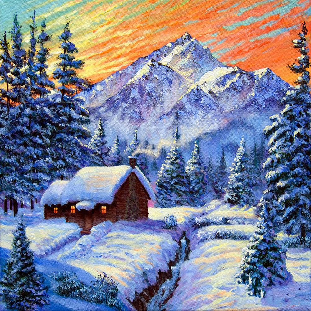 

30x30cm Round Drill Diamond Painting-Snow House, 501 Original