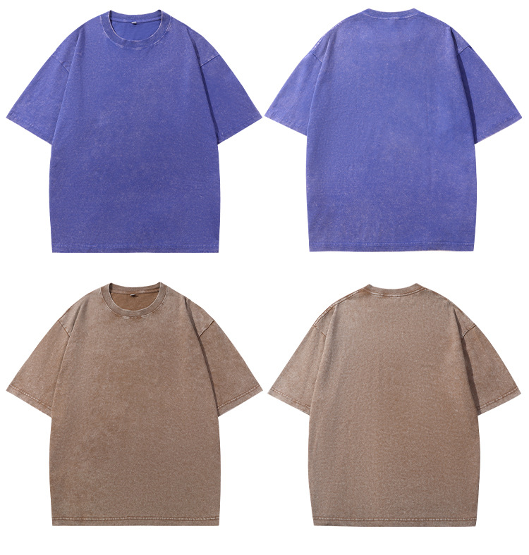2026 Vintage Washed Men’s Short Sleeve T-Shirt Retro Streetwear INS Style Solid Color Loose Fit Tee