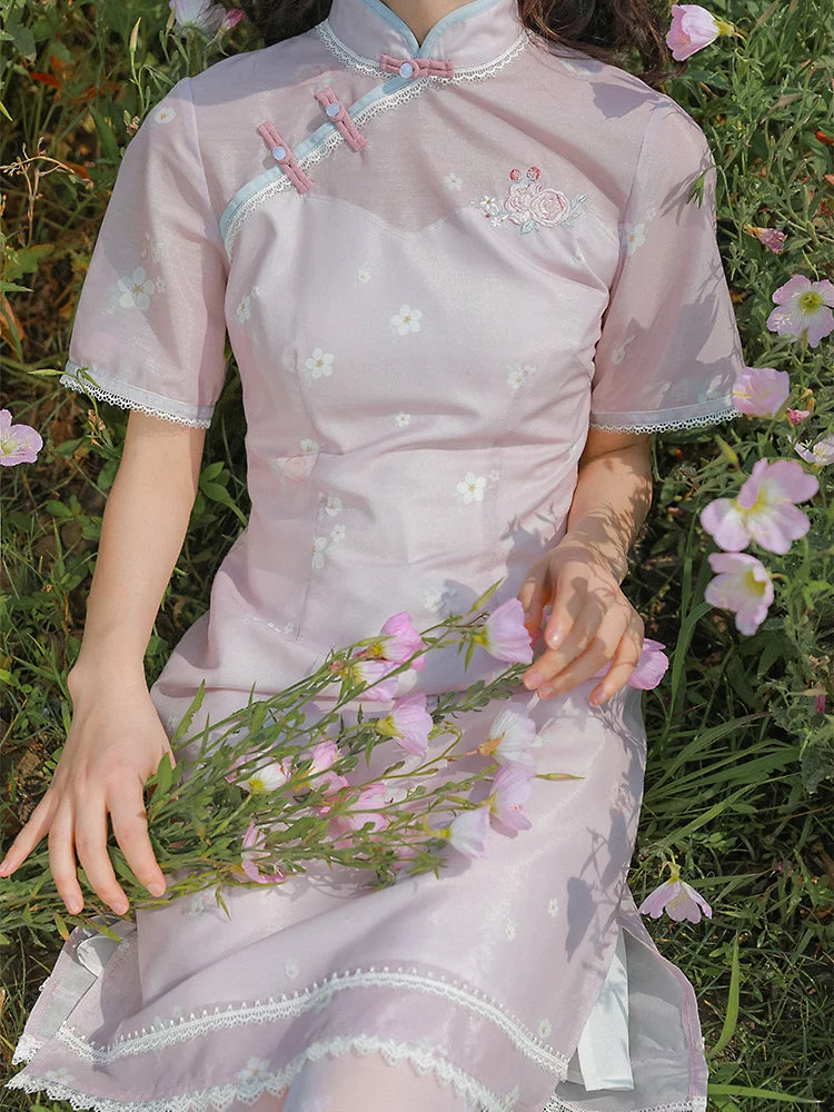 Flower Pink Cheongsam Dress BE1159