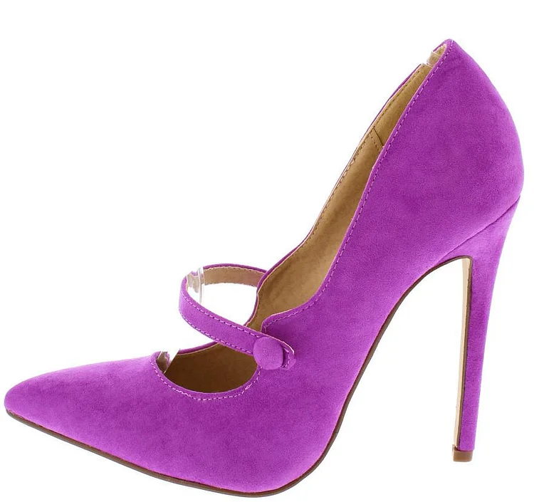 Women's Purple Heels Stiletto Heels Pointed toe Mary Jane Pumps |FSJ Shoes