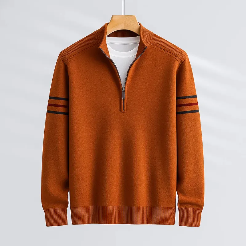 Men's Merino Quarter-Zip Jumper &ndash; Soft Wool Knit Sweater &ndash; Brown