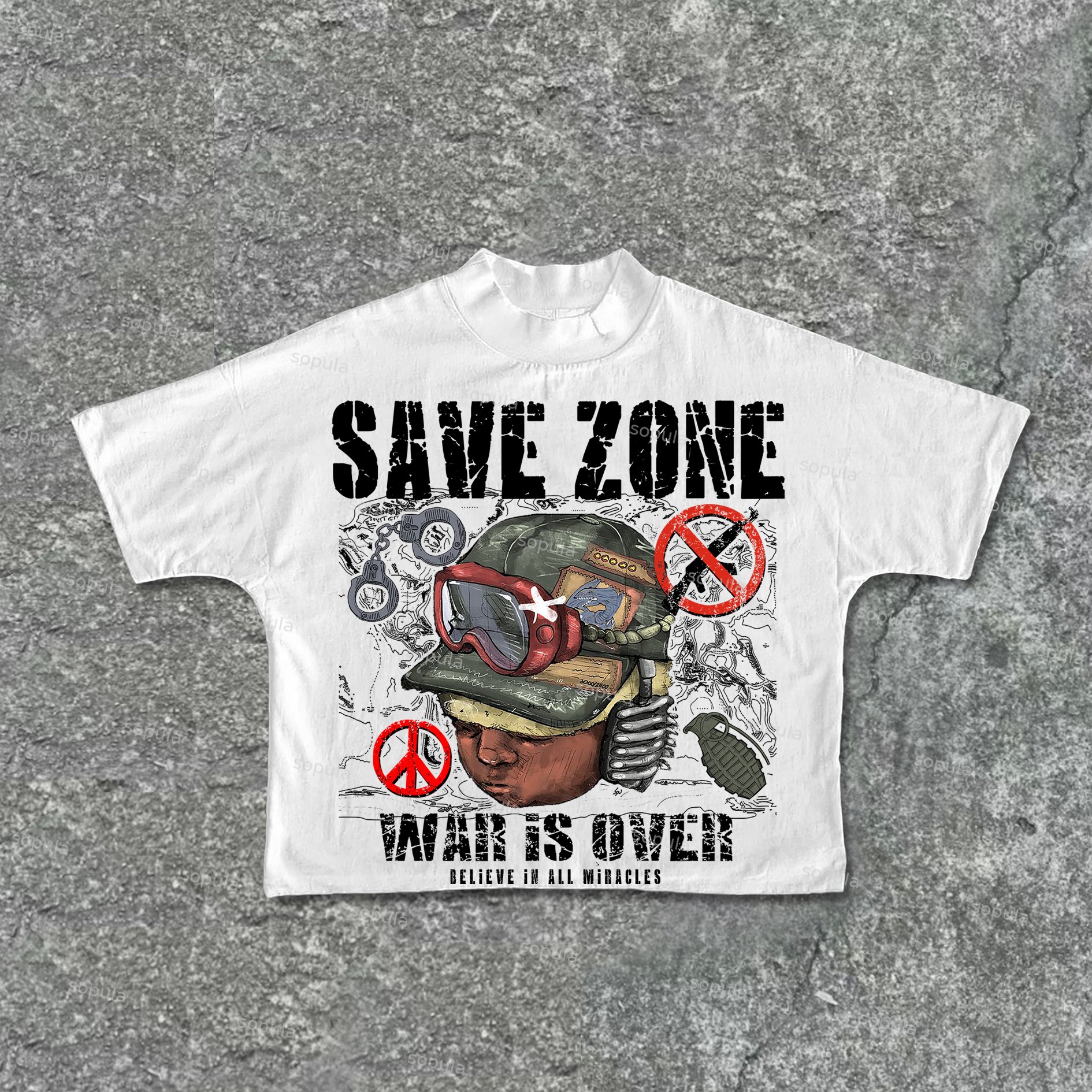 Sopula War Is Over Flame Boy Graphic Print Cropped T-Shirts - SOPULA