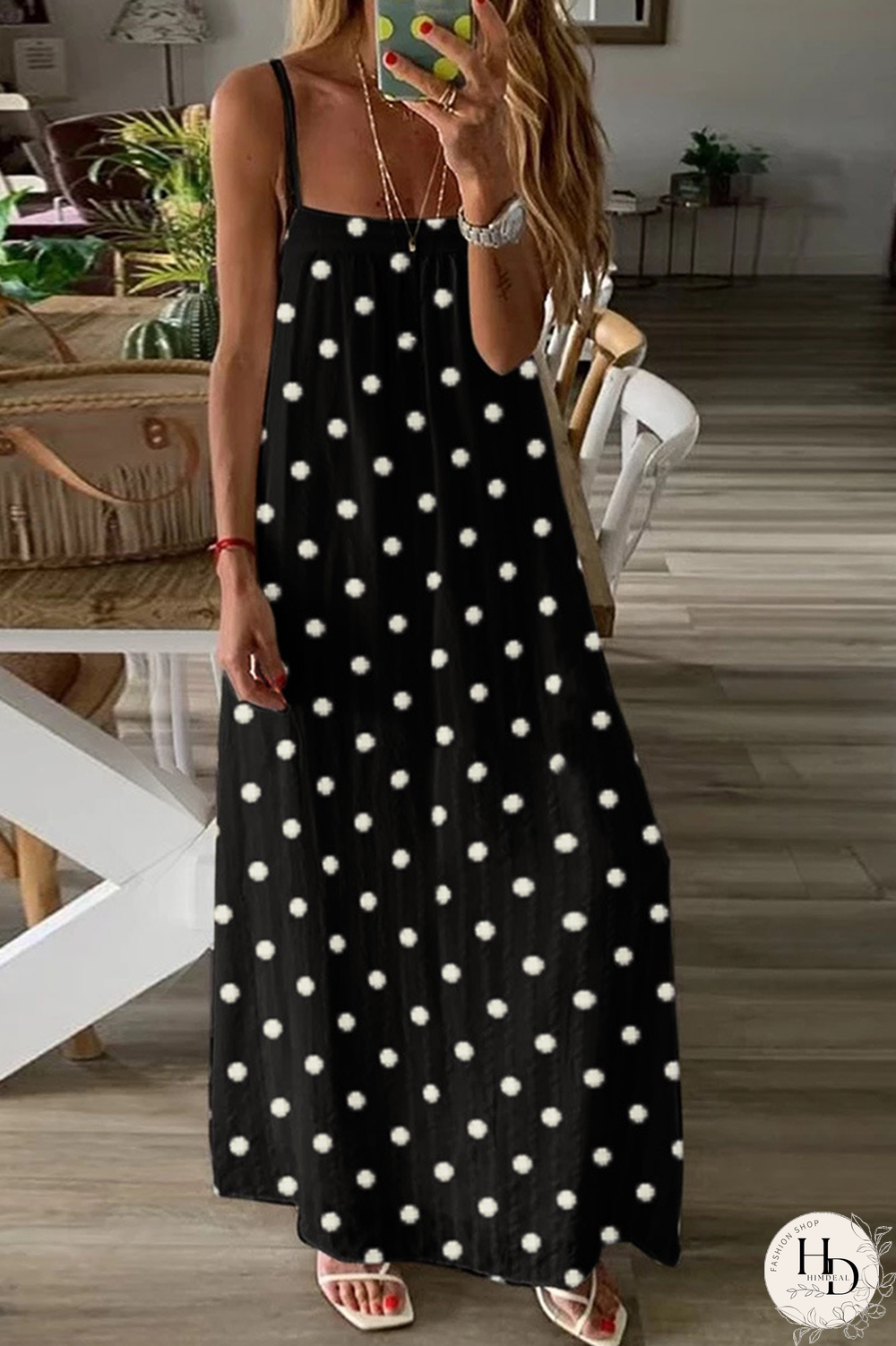 Casual Print Split Joint Spaghetti Strap Straight Dresses