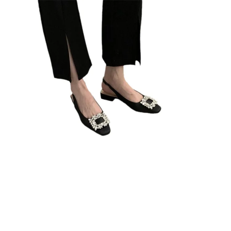 Yyvonne Sandals Women Coarse Heel 2025 Summer New Square Buckle Drill Fairy Style Method Behind The Empty Lazy Single-Shoe Woman