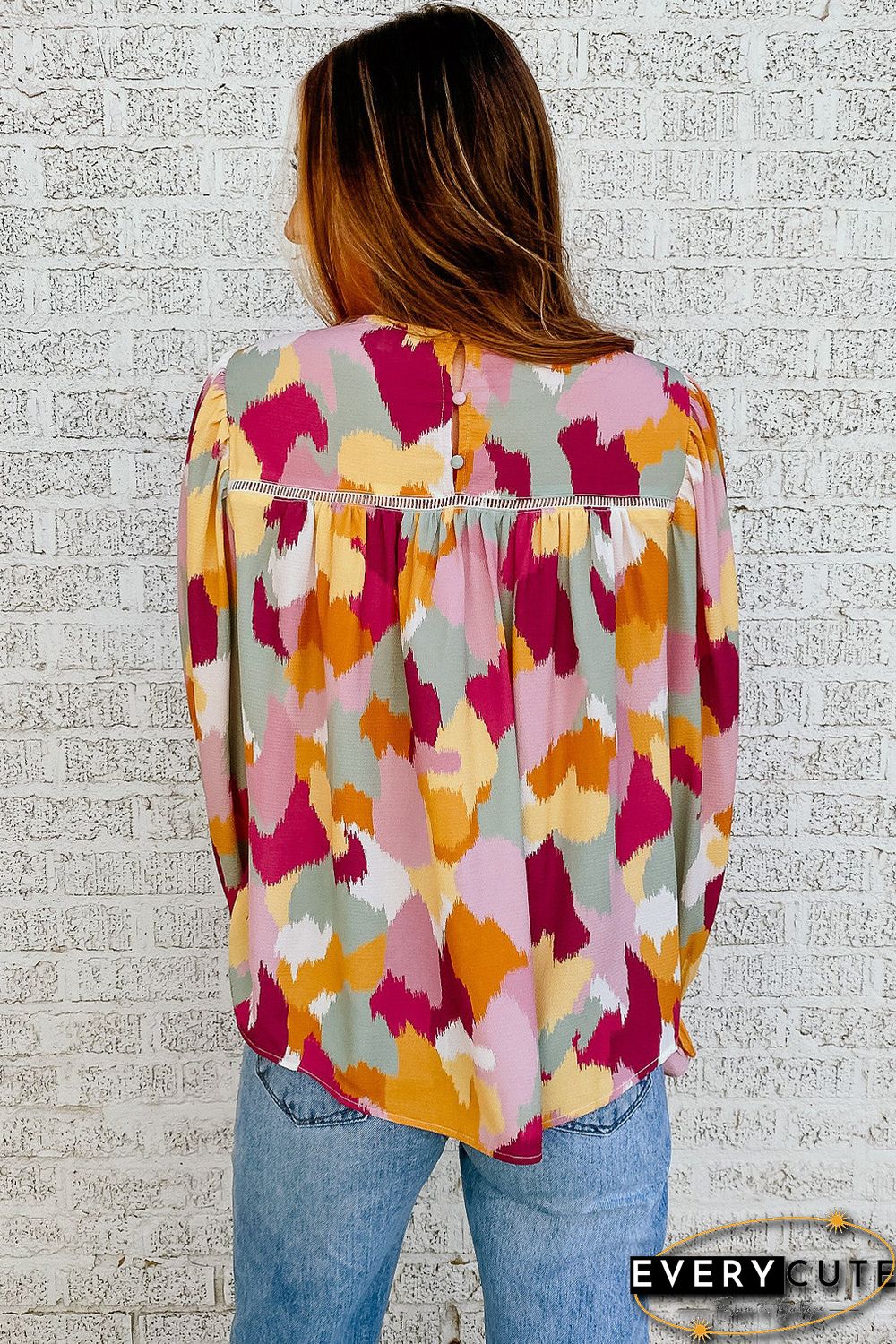 Multicolor Abstract Printed Long Sleeve Blouse