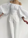Solid Color Off-The-Shoulder Puff Sleeves Buttoned Shirt Top