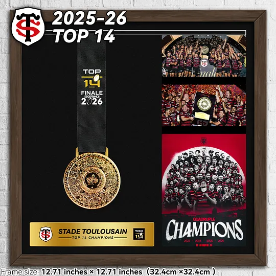 トゥールーズ スタジアム 記念メダル 2025-26 Stade Toulousain Top 14 Quadruple Champions Medals Frame