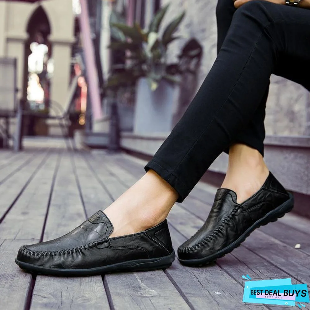 Mens Genuine Leather Loafers Moccasins Comfy Breathable Slip On Boat Shoes