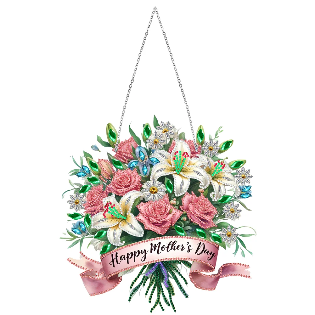 DIY  Mother Day Wreath Single-Side Diamond Art Hanging Pendant for Home Wall Decor