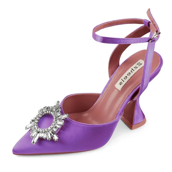 9.5cm/3.74 inch Slingback Begum Classic Pumps Pointed Toe Strappy Silk Sandals