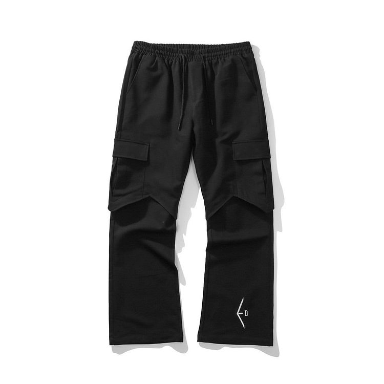 Multi-Pocket Letter Embroidery Overalls Men's Fashion Brand High Street Bell-Bottom Pants plus Size Retro Sports Trousers Trendy Loose Casual Pants Men Pants
