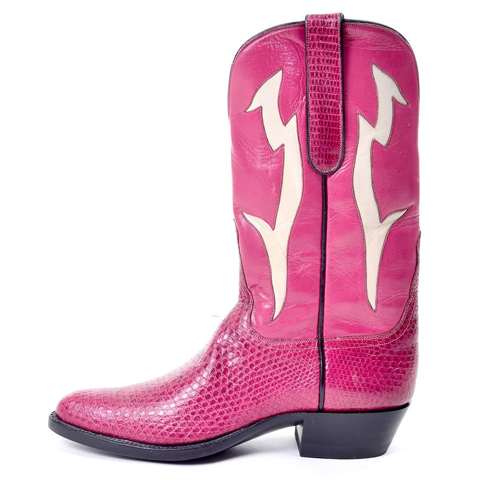 Pink Snake Embossed Pointed Toe Mid-Calf Cowboy Boots for Women