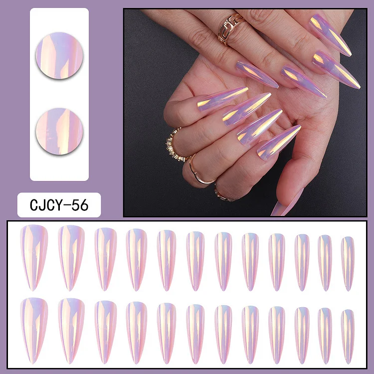 Elegant Shine - 24 Fake Nails 12 Sizes Long Stiletto Press On Nails Kit