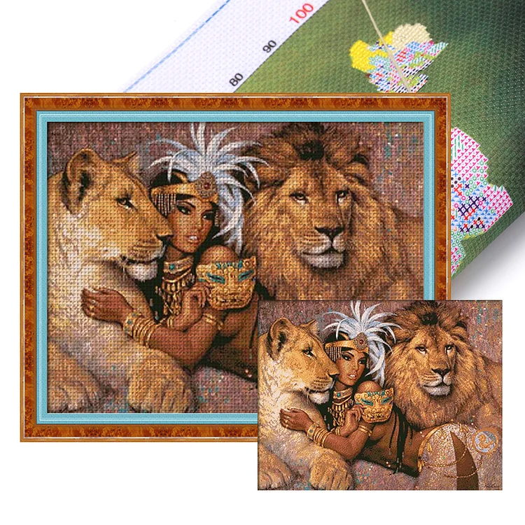 【Xiaobai Brand】Beauty And The Lion(64*54CM)14CT Stamped Cross Stitch gbfke