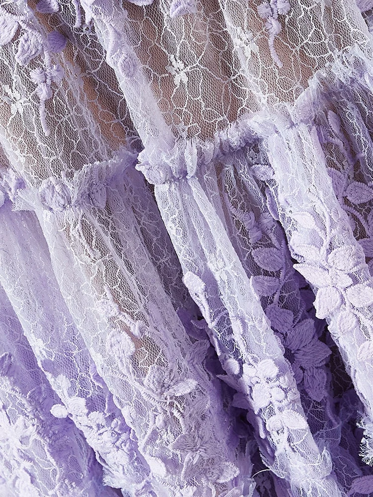 churchf Embroidery Elegant Mini Dresses For Women V Neck Puff Sleeve High Waist Tunic A Line Spliced Floral Dress Female Summer-Outfit Ideas