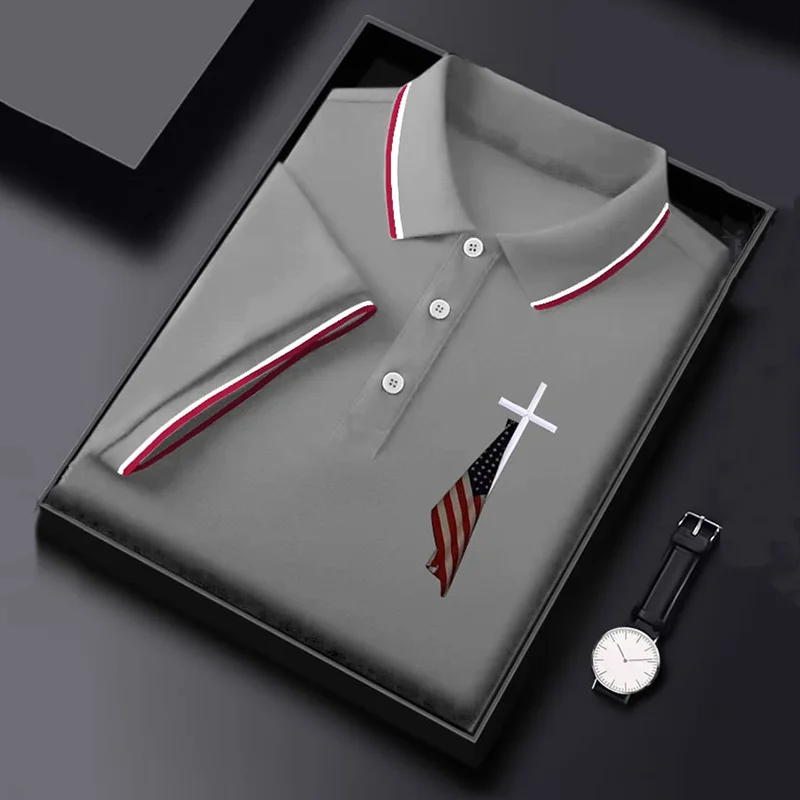 Men's Independence Day Flag Cross Polo Shirt