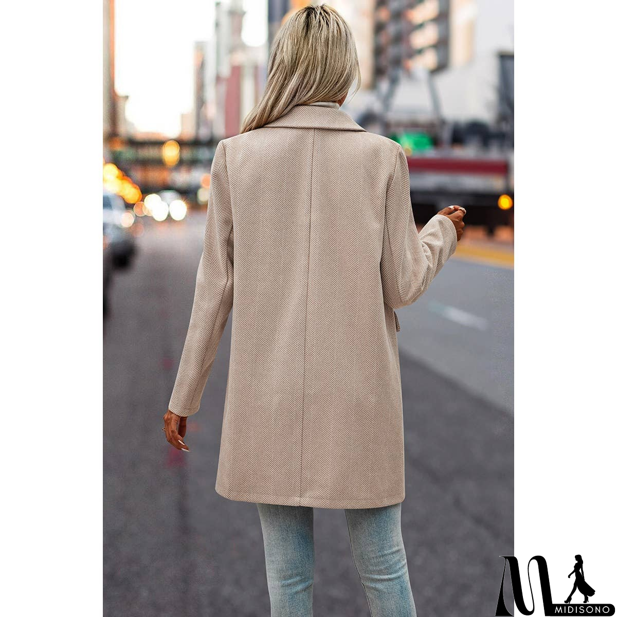 MidiSono - Button Front Open Solid Pockets Fit Blazer