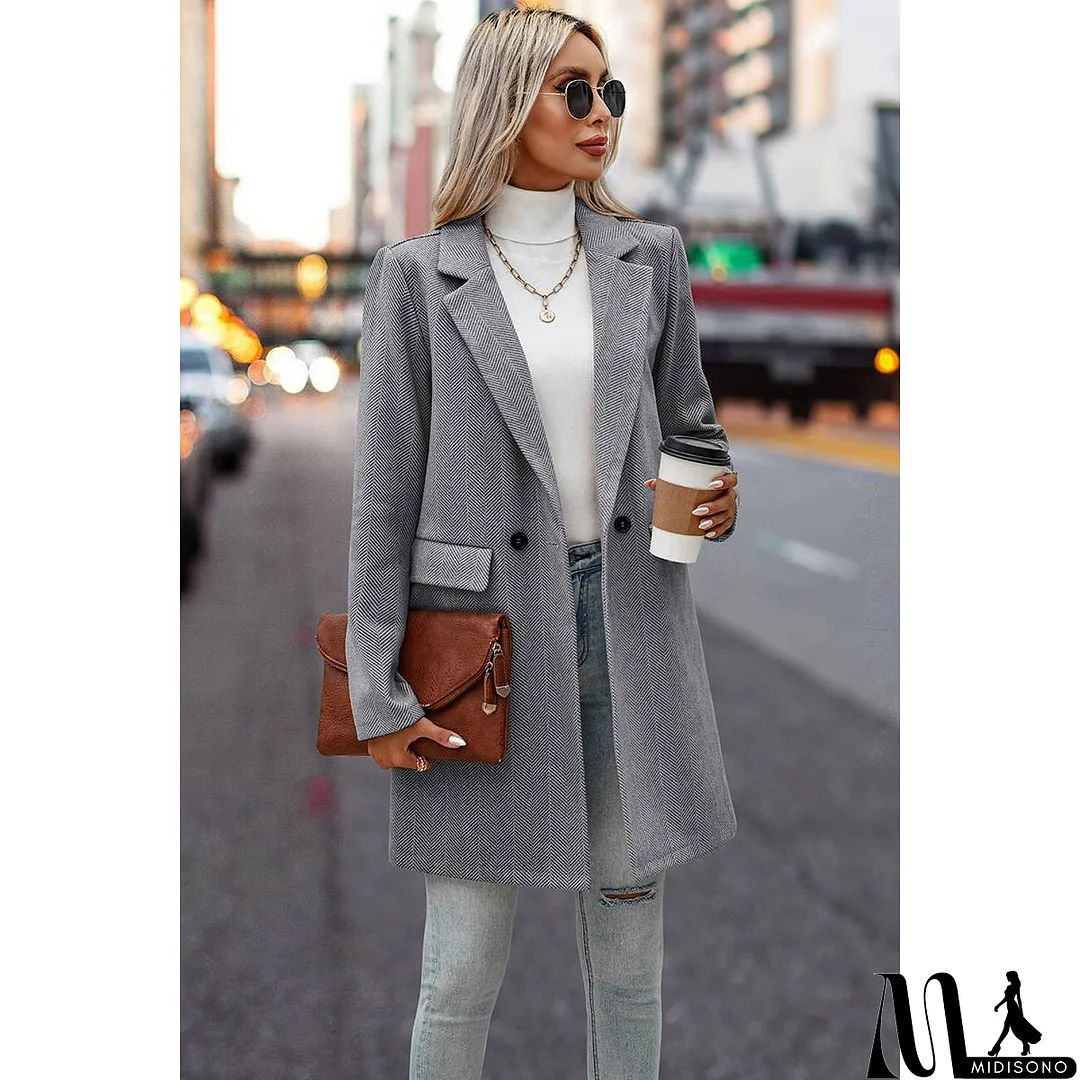 MidiSono - Button Front Open Solid Pockets Fit Blazer