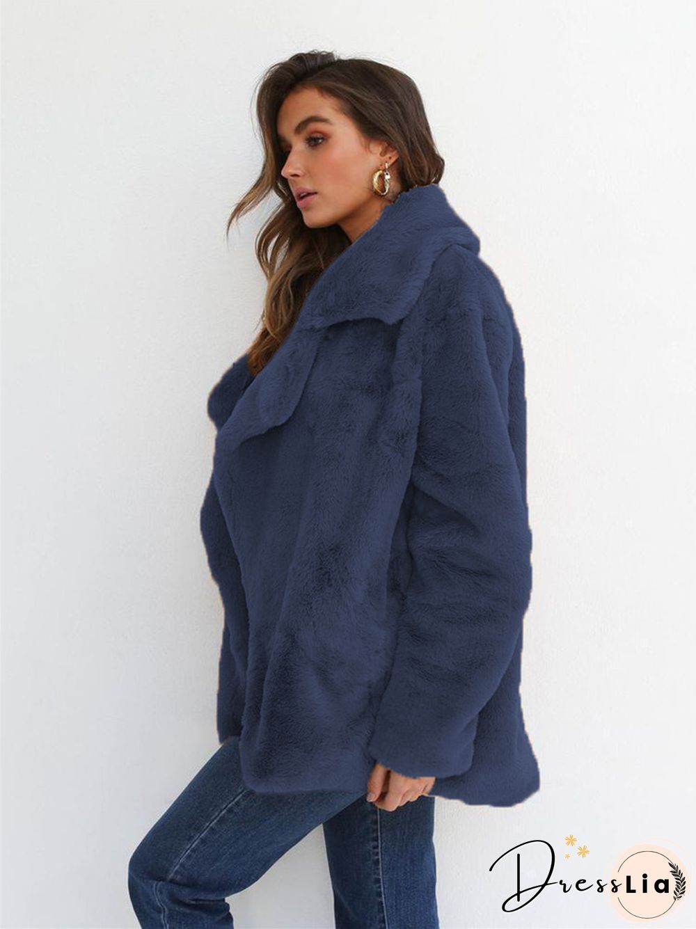 Fashion Solid Color Sexy Plush Lapel Coat