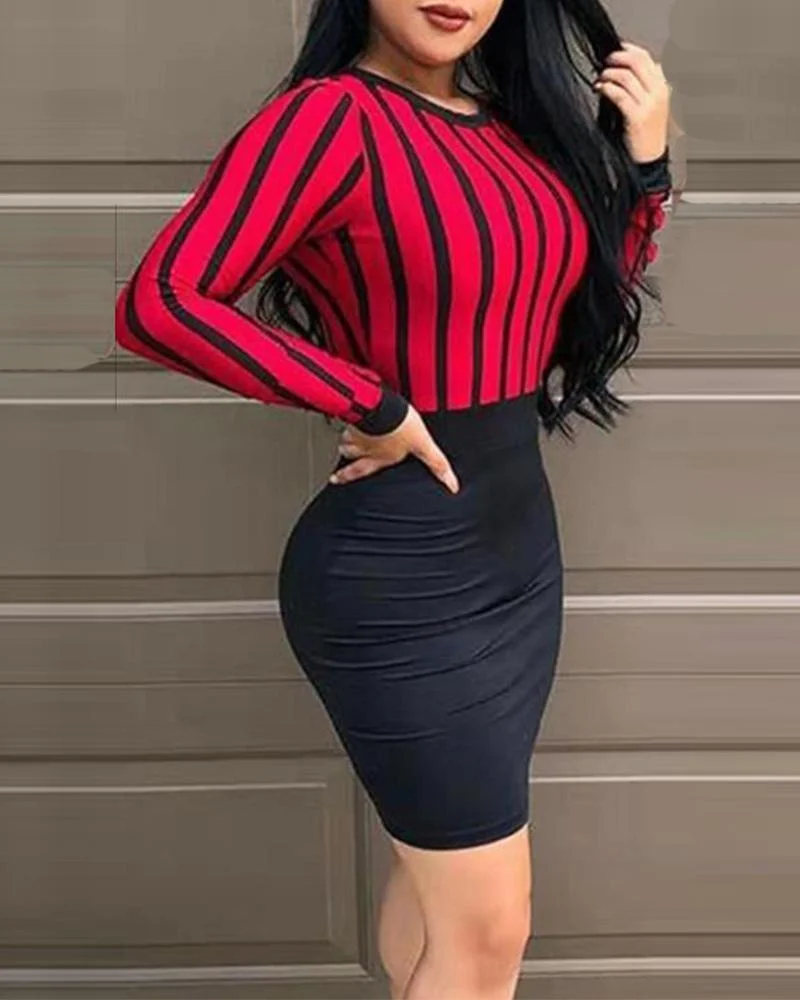 Open Back Striped Top Bodycon Dress Black Dresses