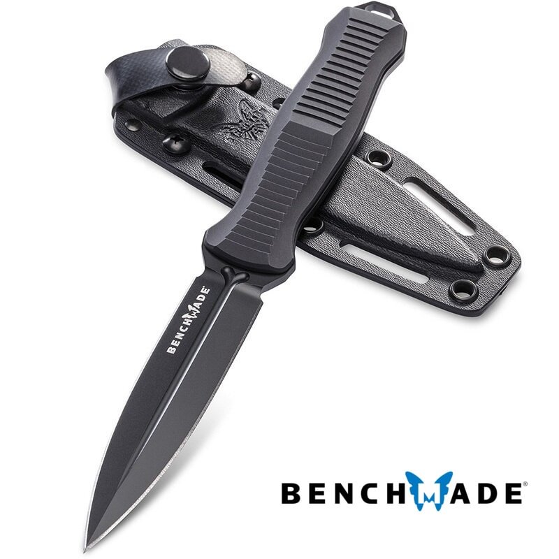 Benchmade 133BK Fixed Infidel 4.52  D2 Black Double Edge Dagger Blade, Black Aluminum Handles, Boltaron Sheath