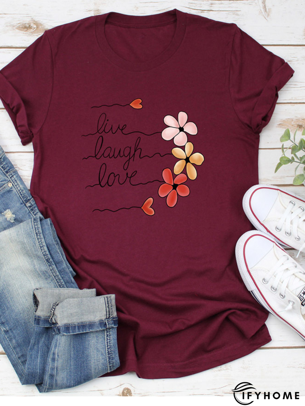 Crew Neck Basics Loose Cotton-Blend T-shirt | IFYHOME