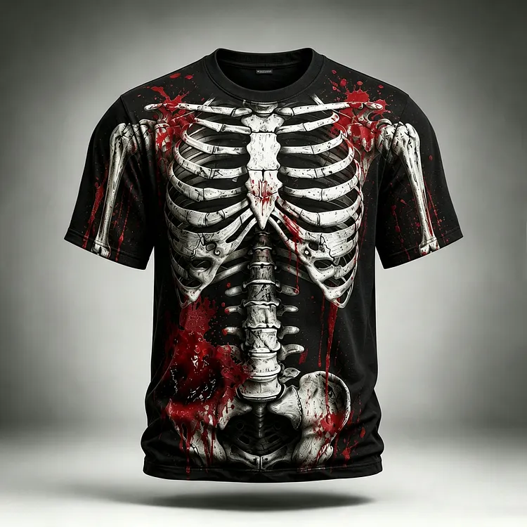 Men's Bloody Skull 3d Print Graphics Short Sleeve Crewneck T-shirt