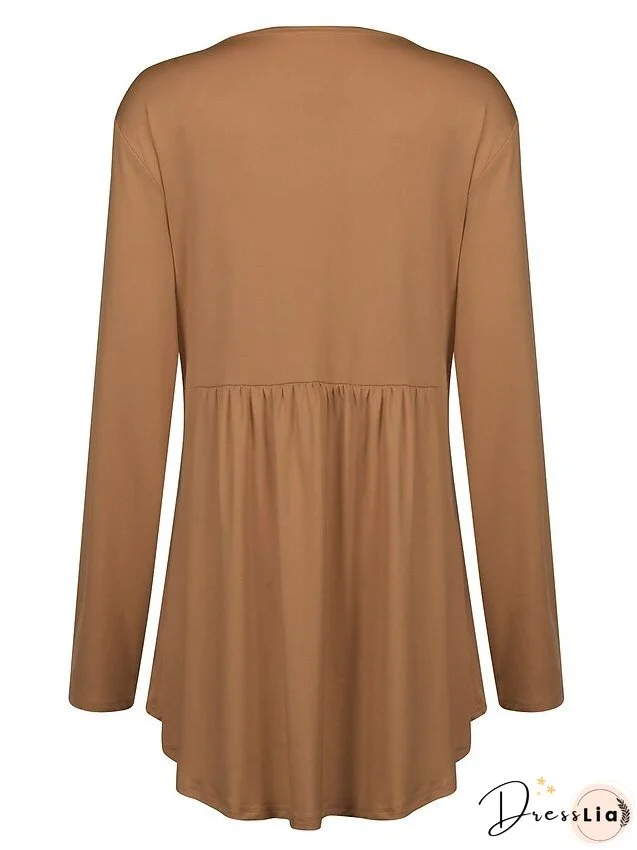 T shirt Tee Light Blue claret Deep Purple Plain Button Flowing tunic Long Sleeve Daily Weekend Basic V Neck Long Plus Size L for Women