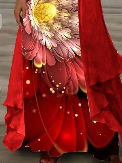 Women Half Sleeve V-neck Solid Color Dress