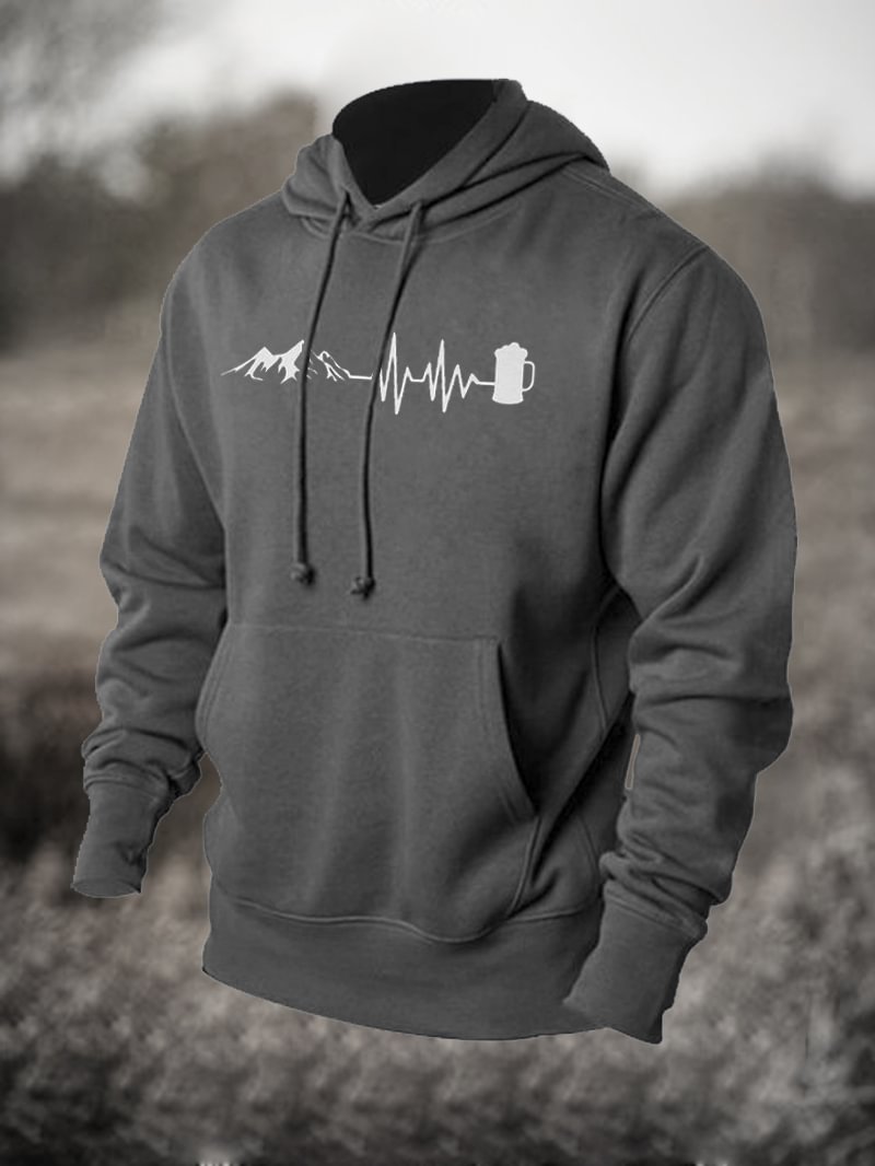 Men's Mountain Beer Printed Casual Hoodie