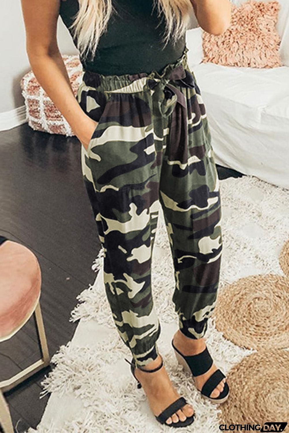 Camouflage Drawstring Elastic Waist Jogger Pants With Pockets