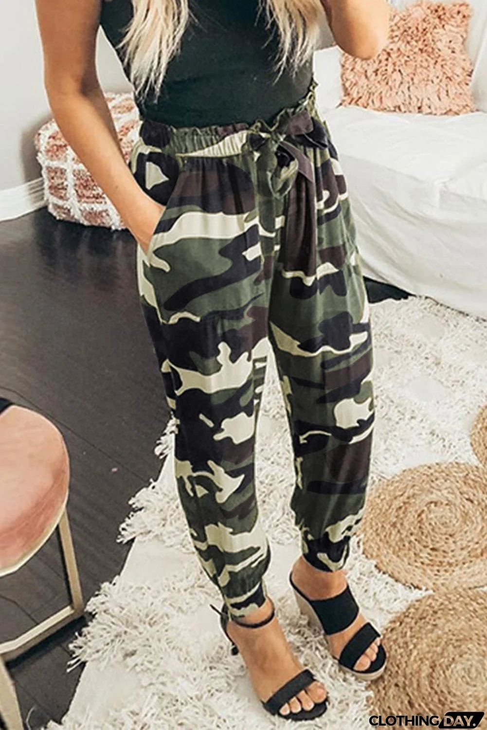 Camouflage Drawstring Elastic Waist Jogger Pants With Pockets