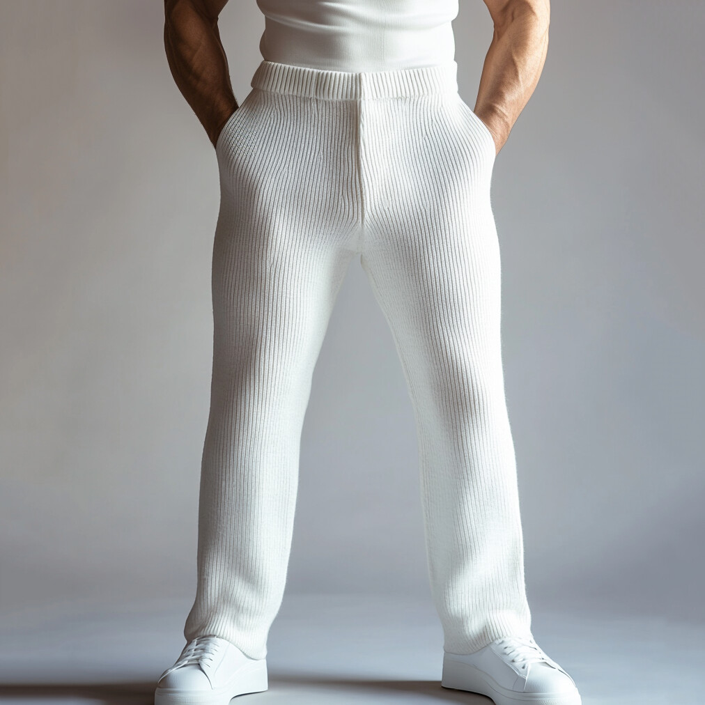 Men's Knit Solid Elastic Waist Slant Pocket Straight Pants