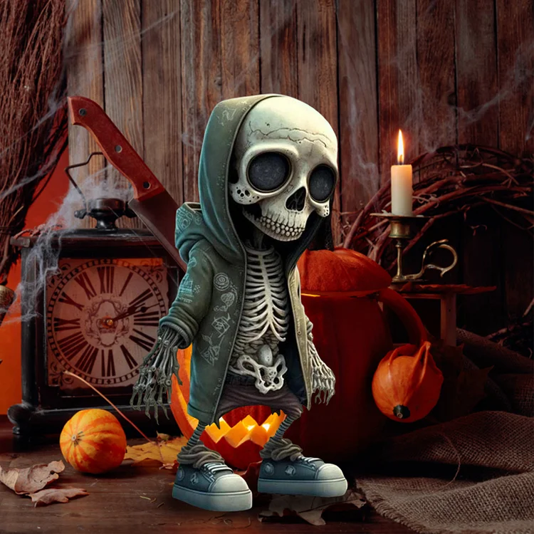 Halloween Sweatshirt Skull Dolls Resin Crafts Gothic Skeleton Man Sculpture (C)