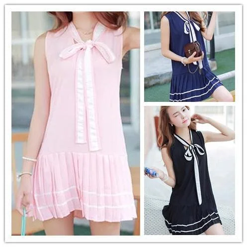 3 Colors Mori Girl Bowknot Sleeveless Sailor Dress SP152630