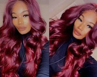 pornhint Pornhint Sensationnel Cloud 9 What Lace Solana, Wavy Hair, Wavy Wig, Burgundy, Red Wine Wig, Afro Hair Wig