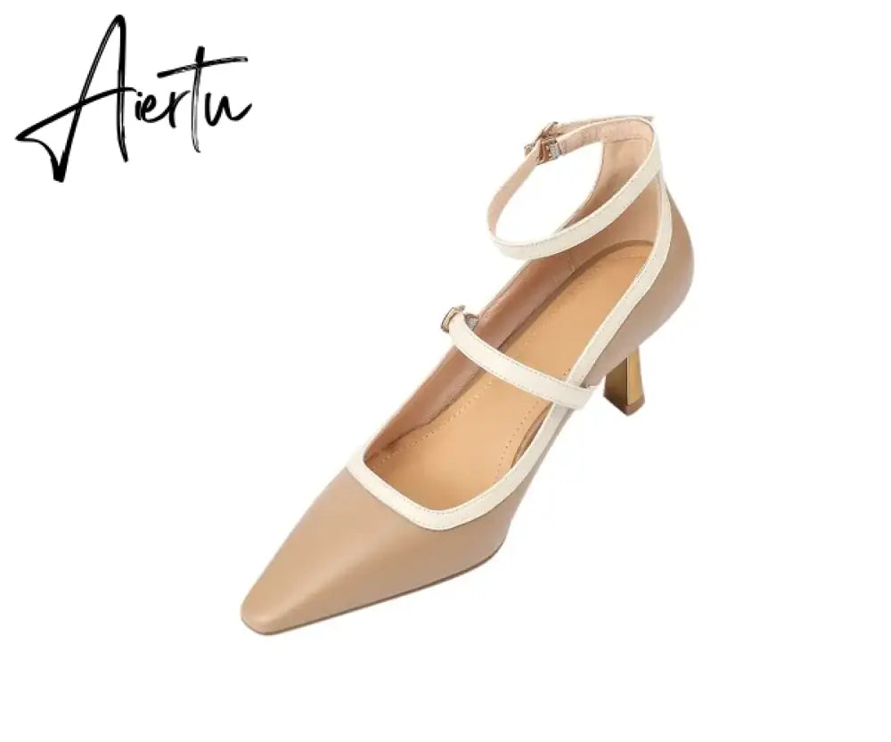 Aiertu NEW Spring/Summer Women Shoes Pointed Toe Thin Heel Pumps for Women Elegant Cow Leather Shoes sexy High Heels Elegant Mary Janes Aiertu