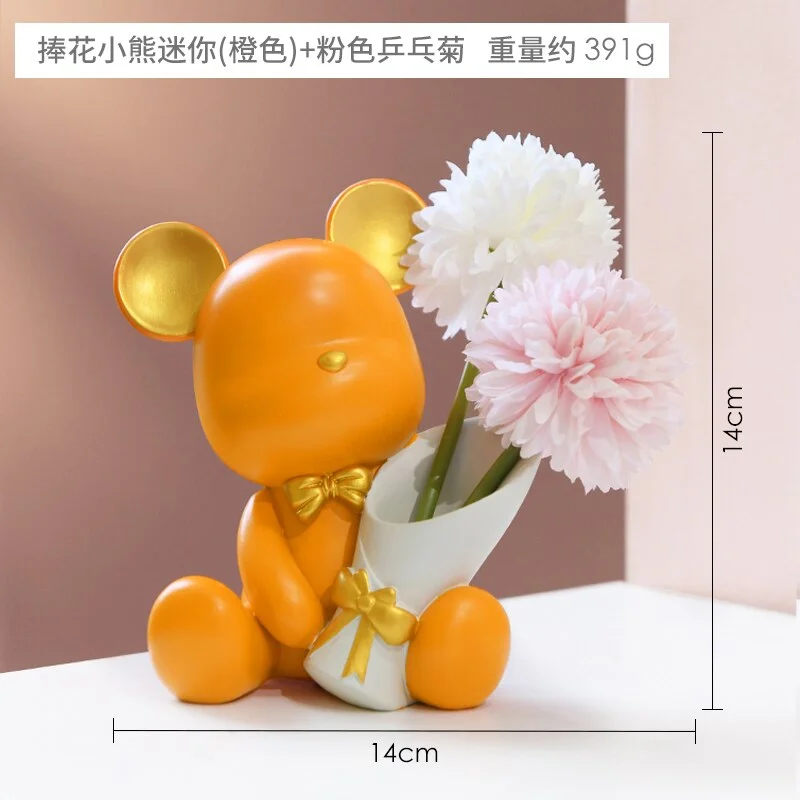 Nordic Home Decoration Accessories Cute Bear Dried Flower Decoration Container Room Desktop Decoration Accessories Birthday Gift