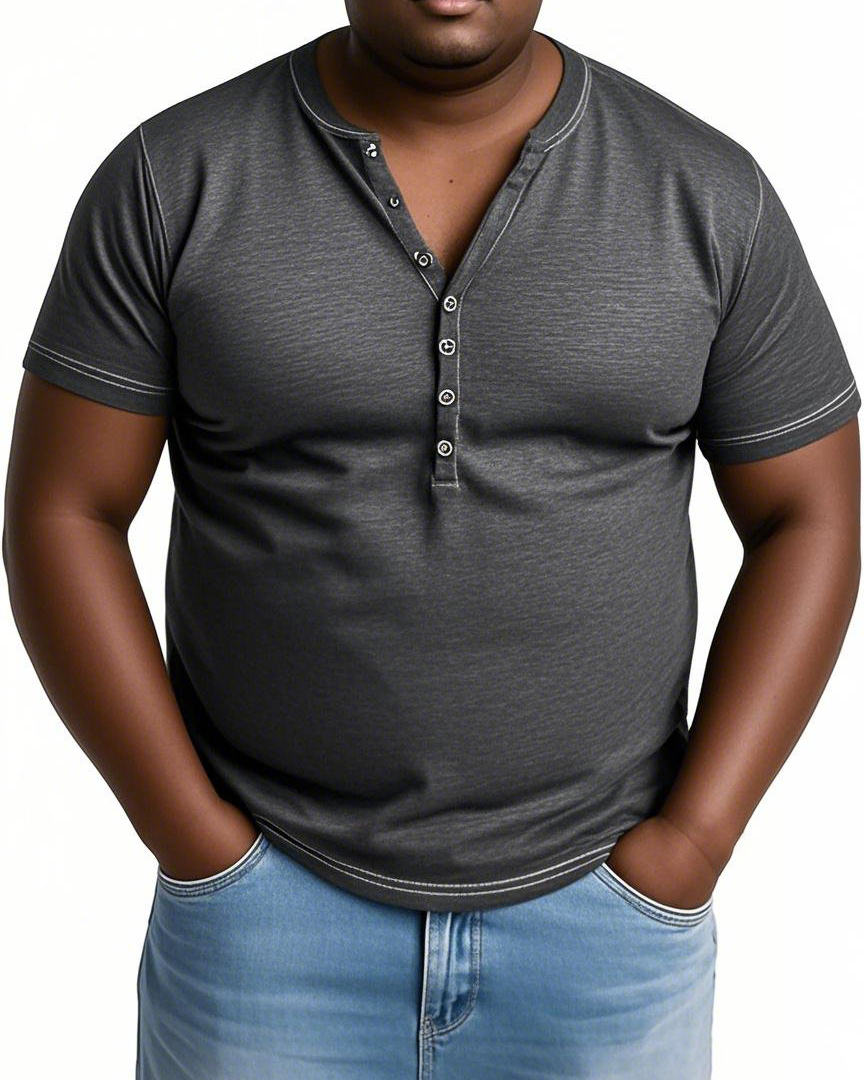 Men's Plus Size Vintage Henley Collar Cotton Short Sleeve T-Shirt