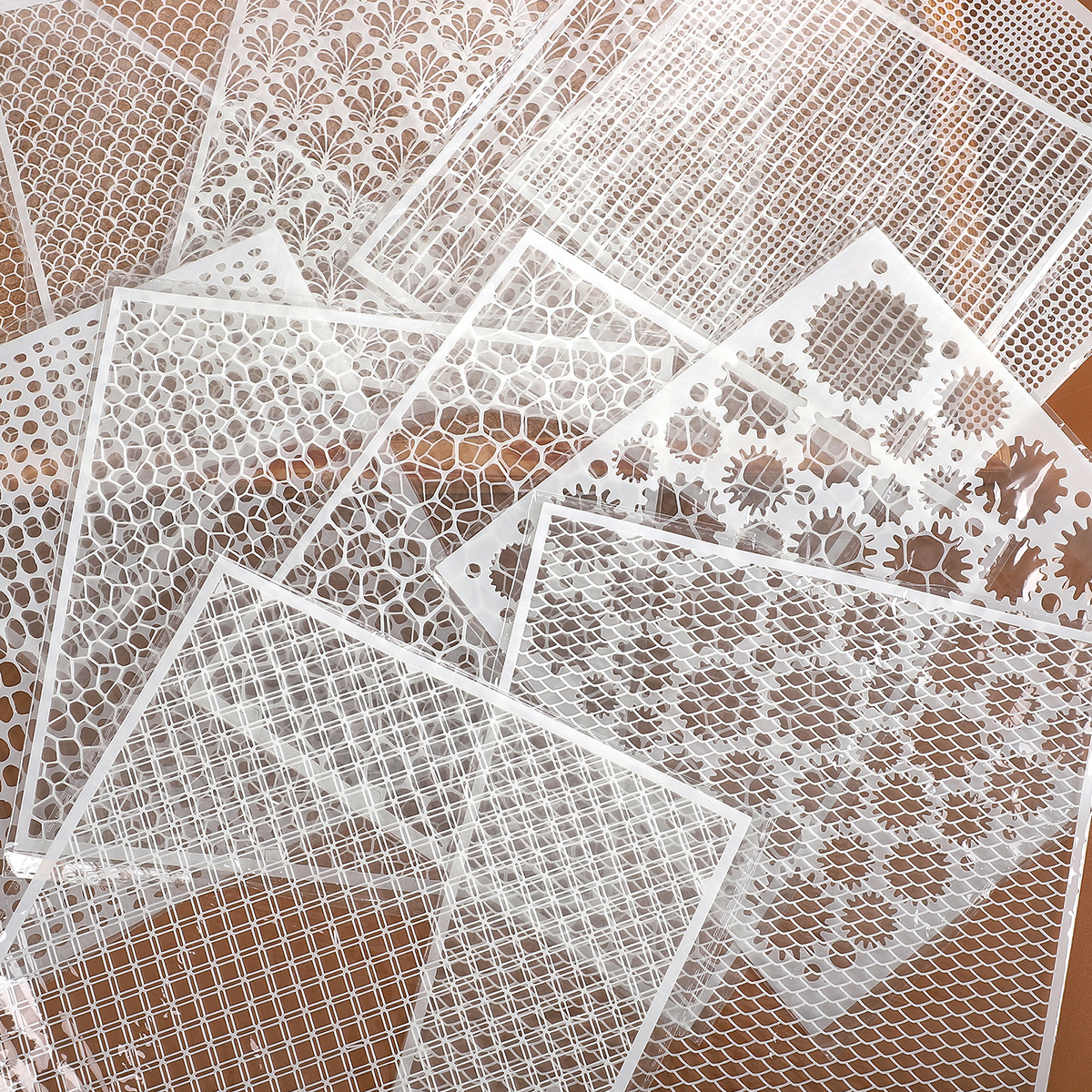 저널세이 레드 브릭 허니콤 피쉬 스케일 그래픽 플라스틱 마스킹 패널 스탬프