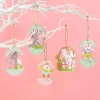 Décoration pendentif lapin dessin animé en bois de Pâques