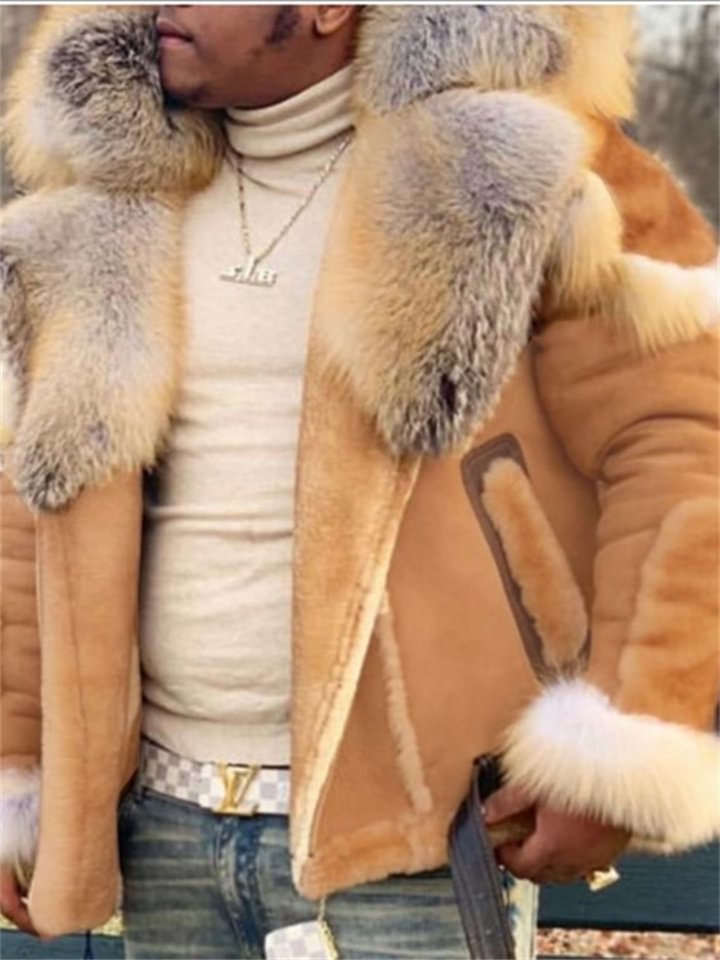 Men's Winter Jacket Winter Coat Fur Coat Soft Outdoor Casual / Daily Daily Wear Vacation Going out Zipper Lapel Warm Ups Comfort Jacket Outerwear Pure Color Fur Trim Pocket Black Khaki Gray -vasmok