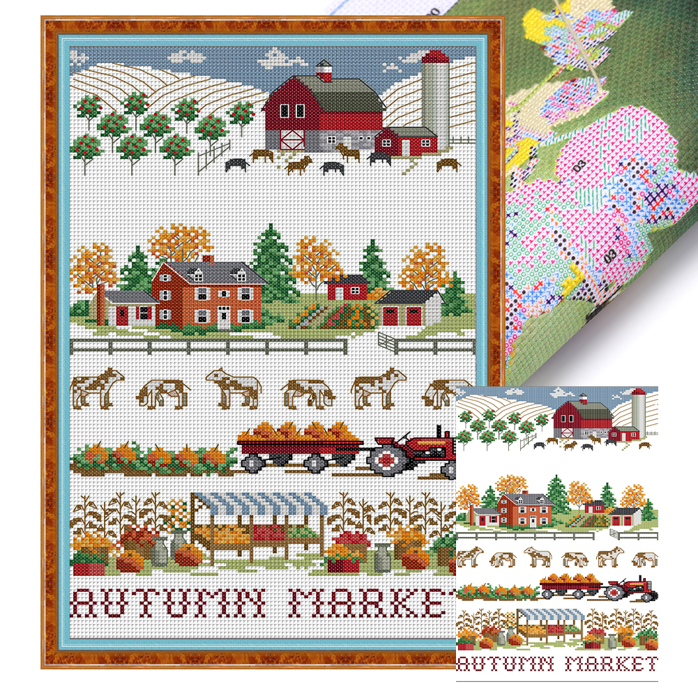 Autumn On The Farm Full 14CT Pre-stamped Canvas(26*41cm) Cross Stitch
