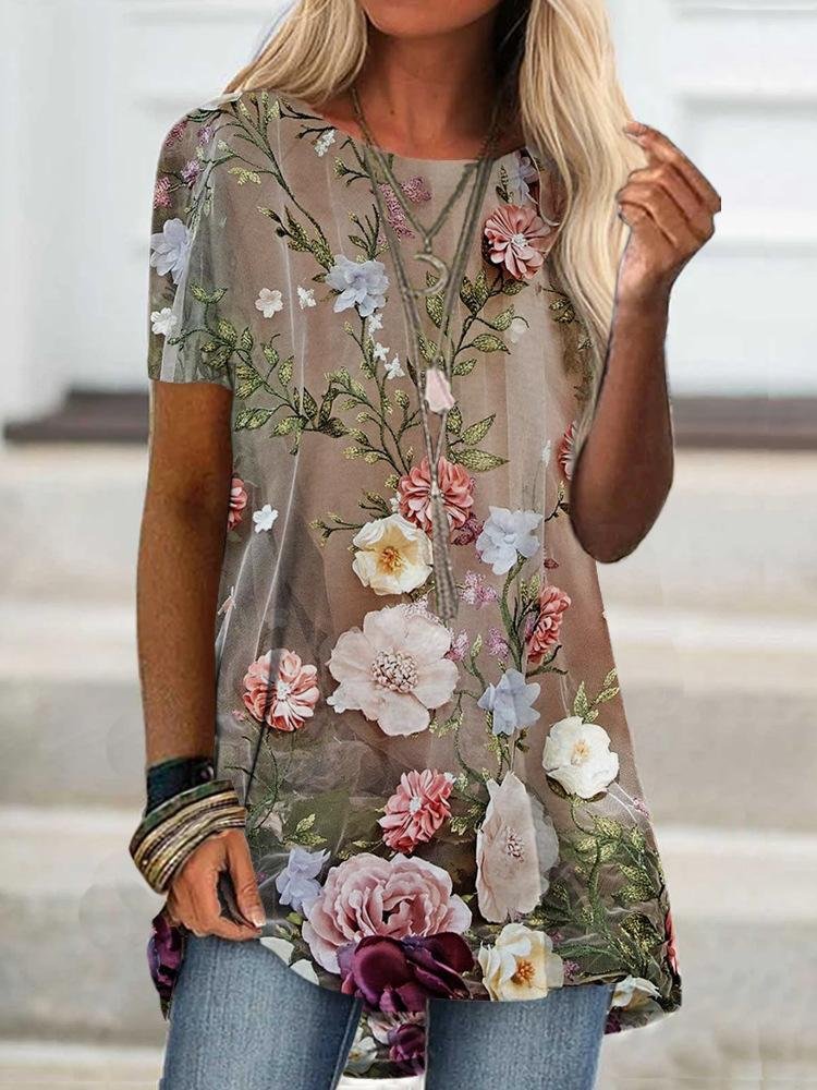 Women's Scoop Neck Short Sleeve Printed Tops