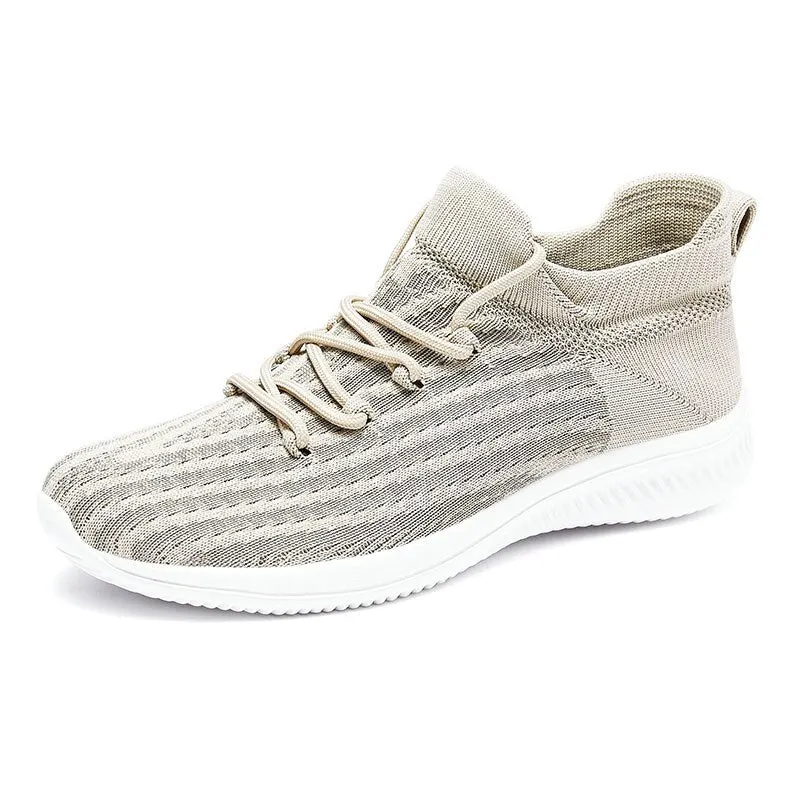 Fashion Light Walking Shoes For Men Weave Slip-on Sneakers Lace Up Breathable Casual Sock No-slip Male Confort Mesh Sport Shoes